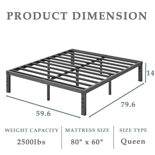 Queen Metal Platform Bed Frame, 14 Inch, Black