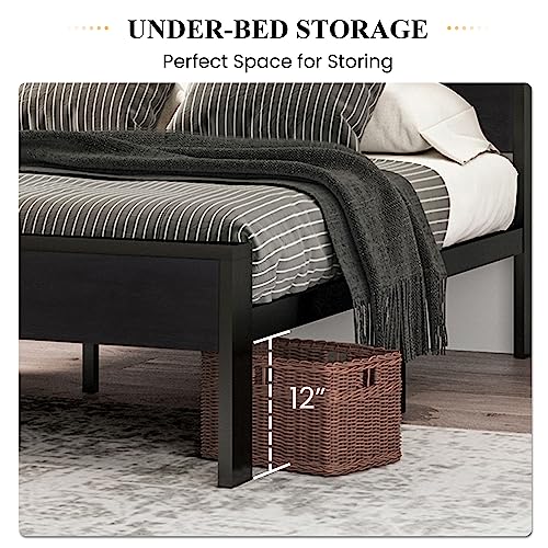 14" Queen Metal Platform Bed Frame with Wood Headboard