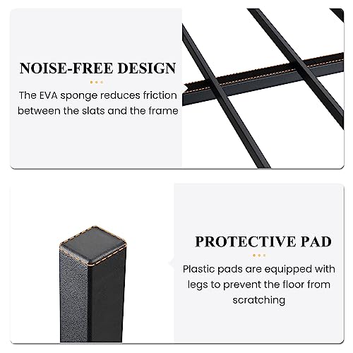 14" Queen Metal Platform Bed Frame with Wood Headboard