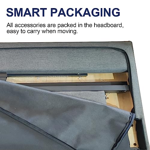 Dark Grey Upholstered Full Size Platform Bed Frame