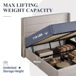 Queen Size Lift-Up Storage Bed with Wingback Headboard