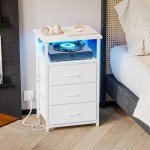 Fixwal LED Night Stand with Charging Station and Drawers