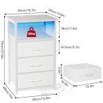 Fixwal LED Night Stand with Charging Station and Drawers