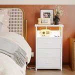 Fixwal LED Night Stand with Charging Station and Drawers