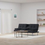 Modern Folding Futon Sofa Bed with Cupholders - Black