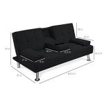 Modern Folding Futon Sofa Bed with Cupholders - Black