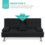Modern Folding Futon Sofa Bed with Cupholders - Black