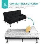 Modern Folding Futon Sofa Bed with Cupholders - Black