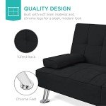 Modern Folding Futon Sofa Bed with Cupholders - Black