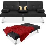 Modern Black Faux Leather Convertible Futon Sofa