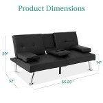 Modern Black Faux Leather Convertible Futon Sofa