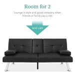 Modern Black Faux Leather Convertible Futon Sofa