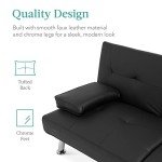 Modern Black Faux Leather Convertible Futon Sofa
