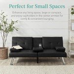Modern Black Faux Leather Convertible Futon Sofa