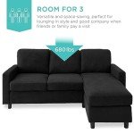 Black Upholstered L-Shaped Sectional Sofa with Ottoman