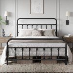 Queen Metal Platform Bed Frame with Victorian Headboard