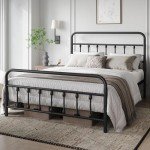 Queen Metal Platform Bed Frame with Victorian Headboard