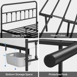 Queen Metal Platform Bed Frame with Victorian Headboard