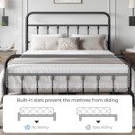 Queen Metal Platform Bed Frame with Victorian Headboard