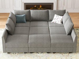 HONBAY Grey Modular Sectional Sofa with Storage