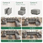 HONBAY Grey Modular Sectional Sofa with Storage
