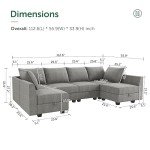 Modern Grey U-Shaped Reversible Sectional Sofa