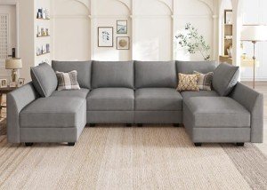 Modern Grey U-Shaped Reversible Sectional Sofa