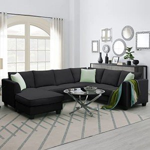 Modern U-Shaped Sectional Sofa with Ottoman - 7 Seats