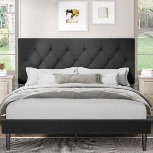 Dark Grey Upholstered Full Size Platform Bed Frame