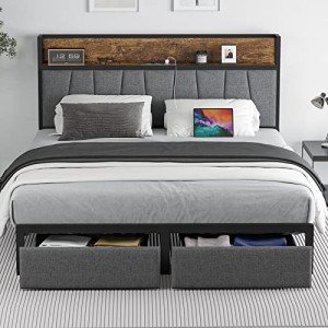 Queen Size Bed Frame with Storage and LED Light