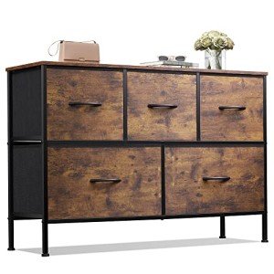 WLIVE 5-Drawer Fabric Dresser in Rustic Brown