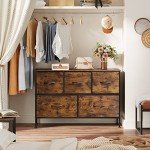 WLIVE 5-Drawer Fabric Dresser in Rustic Brown
