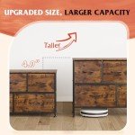 WLIVE 5-Drawer Fabric Dresser in Rustic Brown
