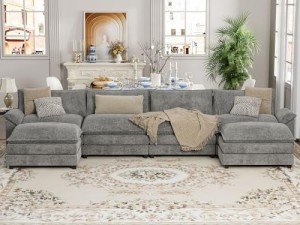 YESHOMY Modular Sectional Sofa in Gray Chenille