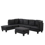 Modern L-Shaped Sectional Sofa with Ottoman - Black