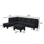 Modern L-Shaped Sectional Sofa with Ottoman - Black