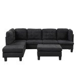 Modern L-Shaped Sectional Sofa with Ottoman - Black