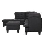 Modern L-Shaped Sectional Sofa with Ottoman - Black