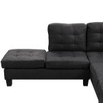 Modern L-Shaped Sectional Sofa with Ottoman - Black