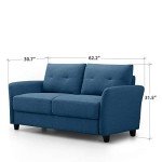 ZINUS Ricardo Blue Loveseat Sofa with Tufted Cushions