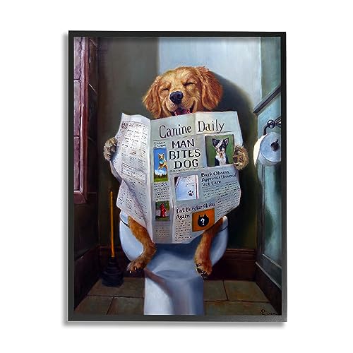 Dog Reading Newspaper On Toilet Funny Framed Art