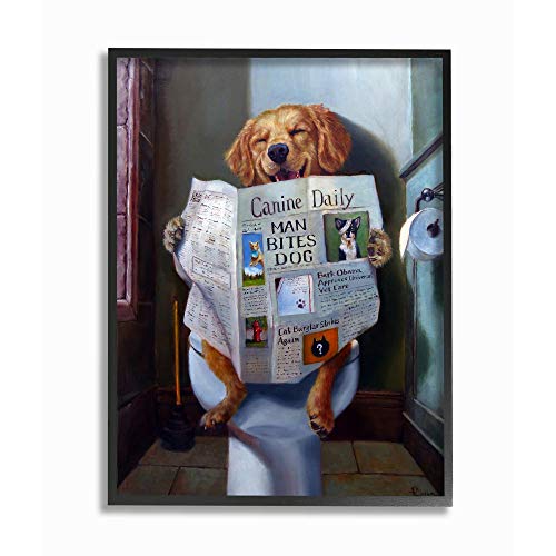 Dog Reading Newspaper On Toilet Funny Framed Art