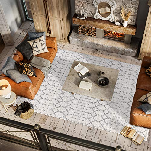 Moroccan Hype Boho Vintage Diamond Area Rug Cream/Gray