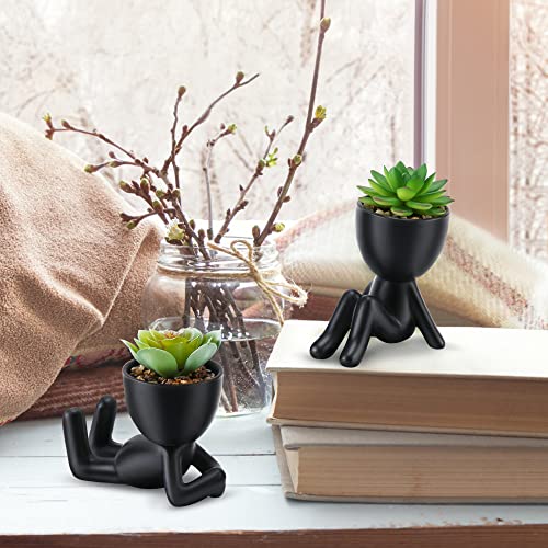 Modern ceramic pots with cute artificial succulents (2PCS)
