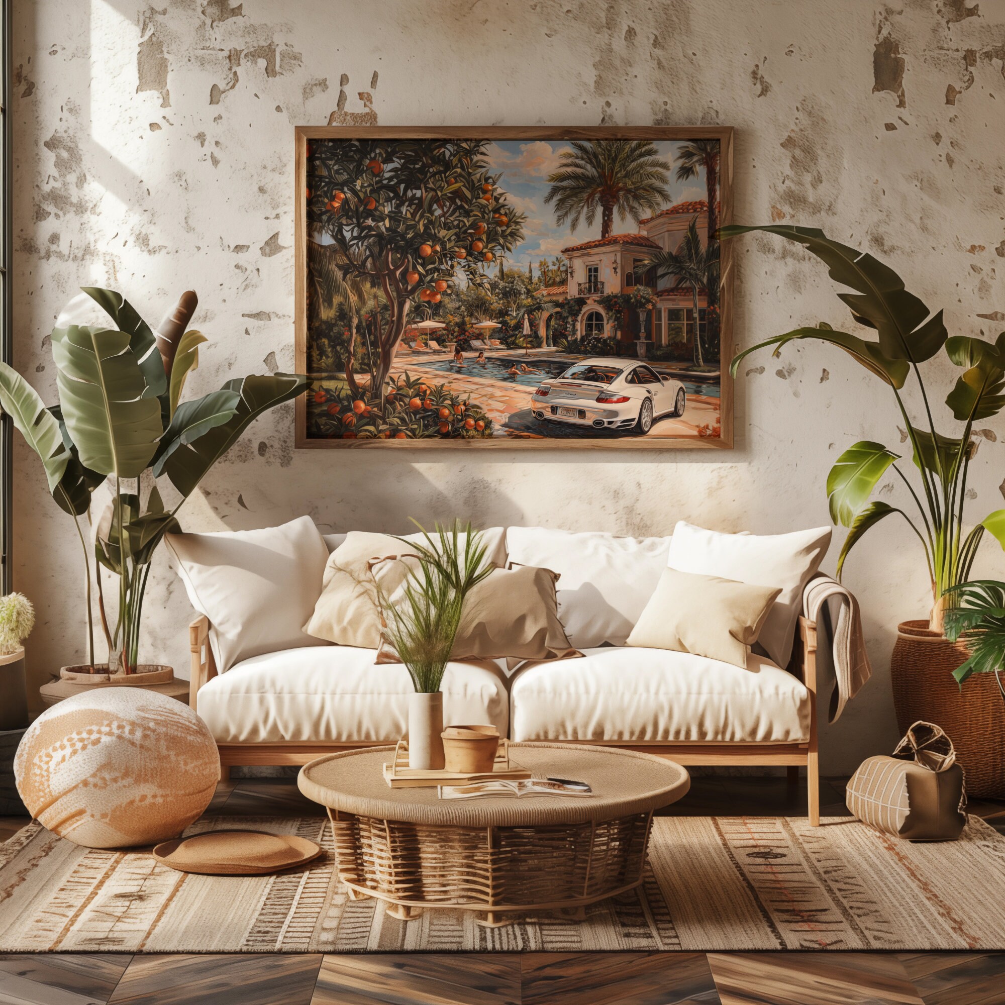 White Porsche by the Pool Wall Art: Signature Collection