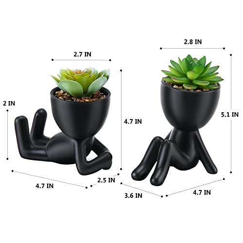 Modern ceramic pots with cute artificial succulents (2PCS)