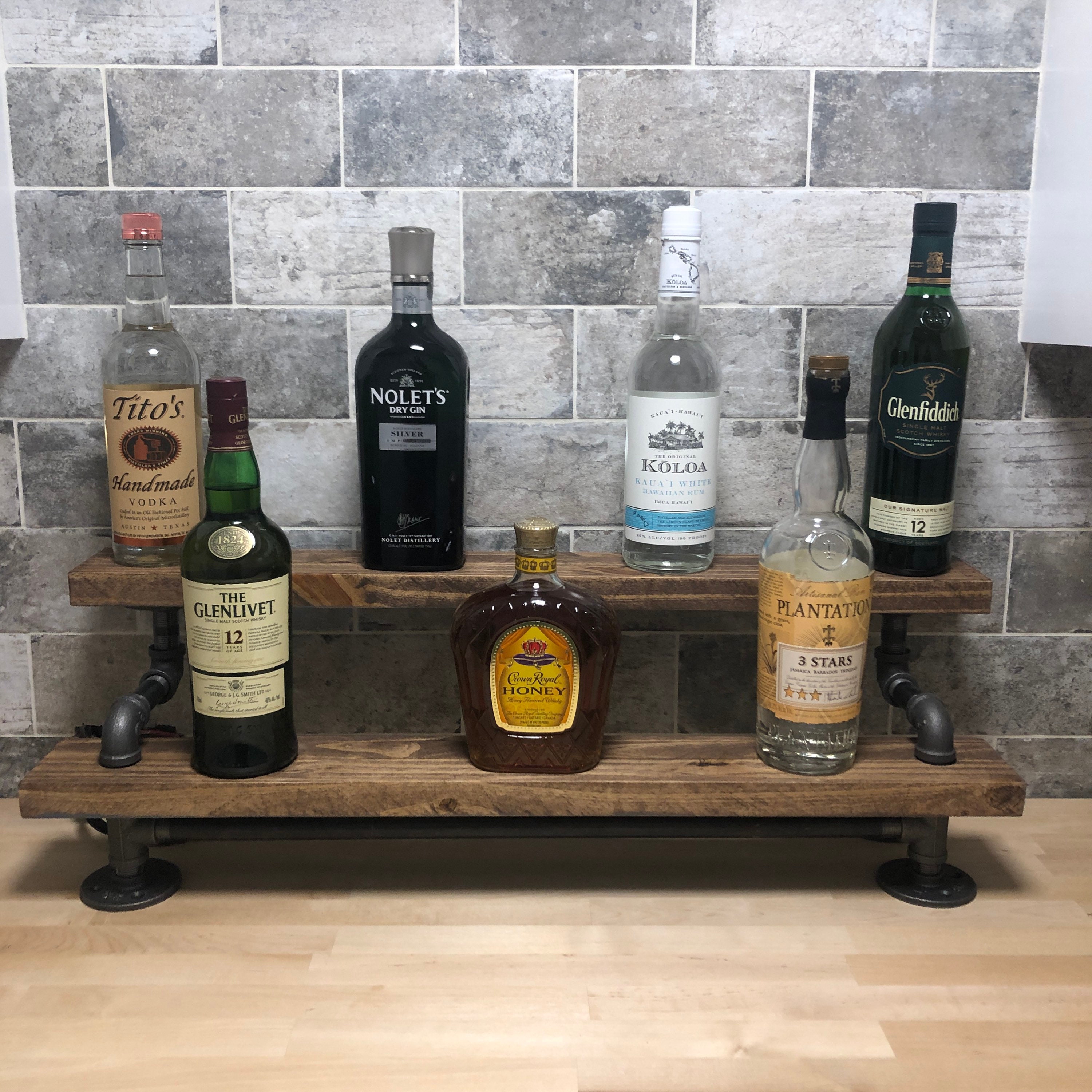 Handmade Rustic Industrial 3-Tiered Wood Liquor Bar Shelving