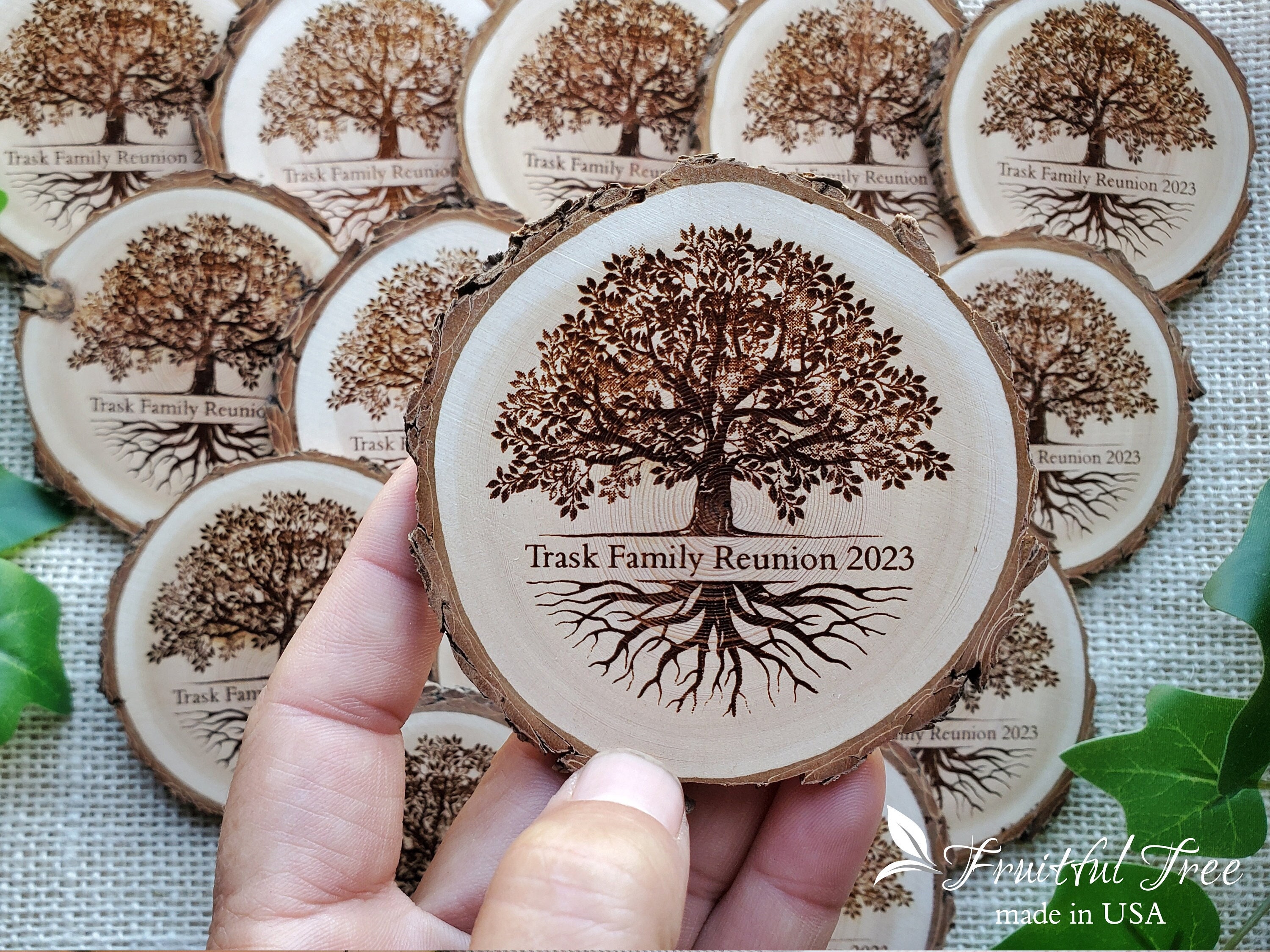 Custom Engraved Family Tree Wooden Magnets Rustic Design