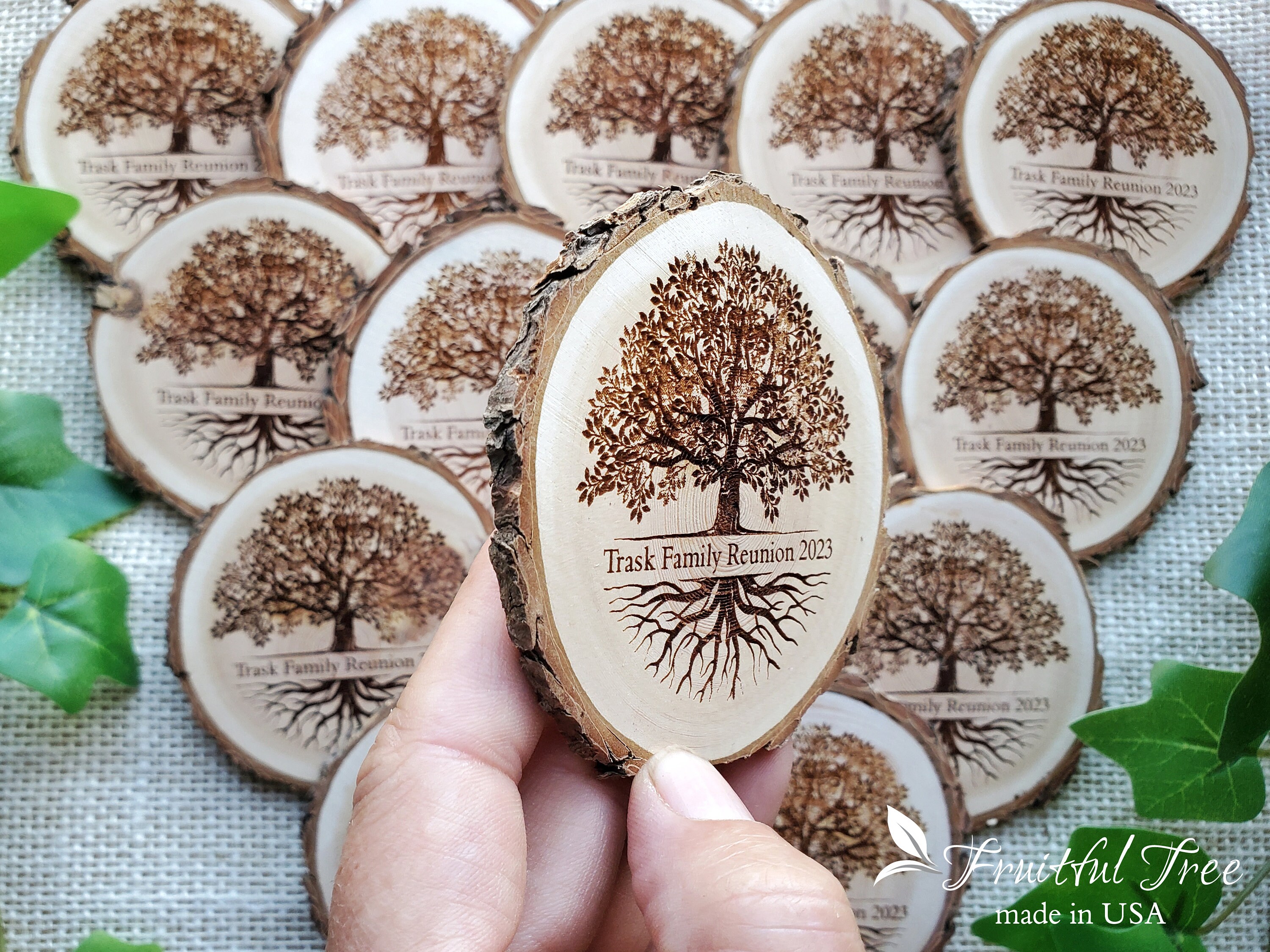 Custom Engraved Family Tree Wooden Magnets Rustic Design