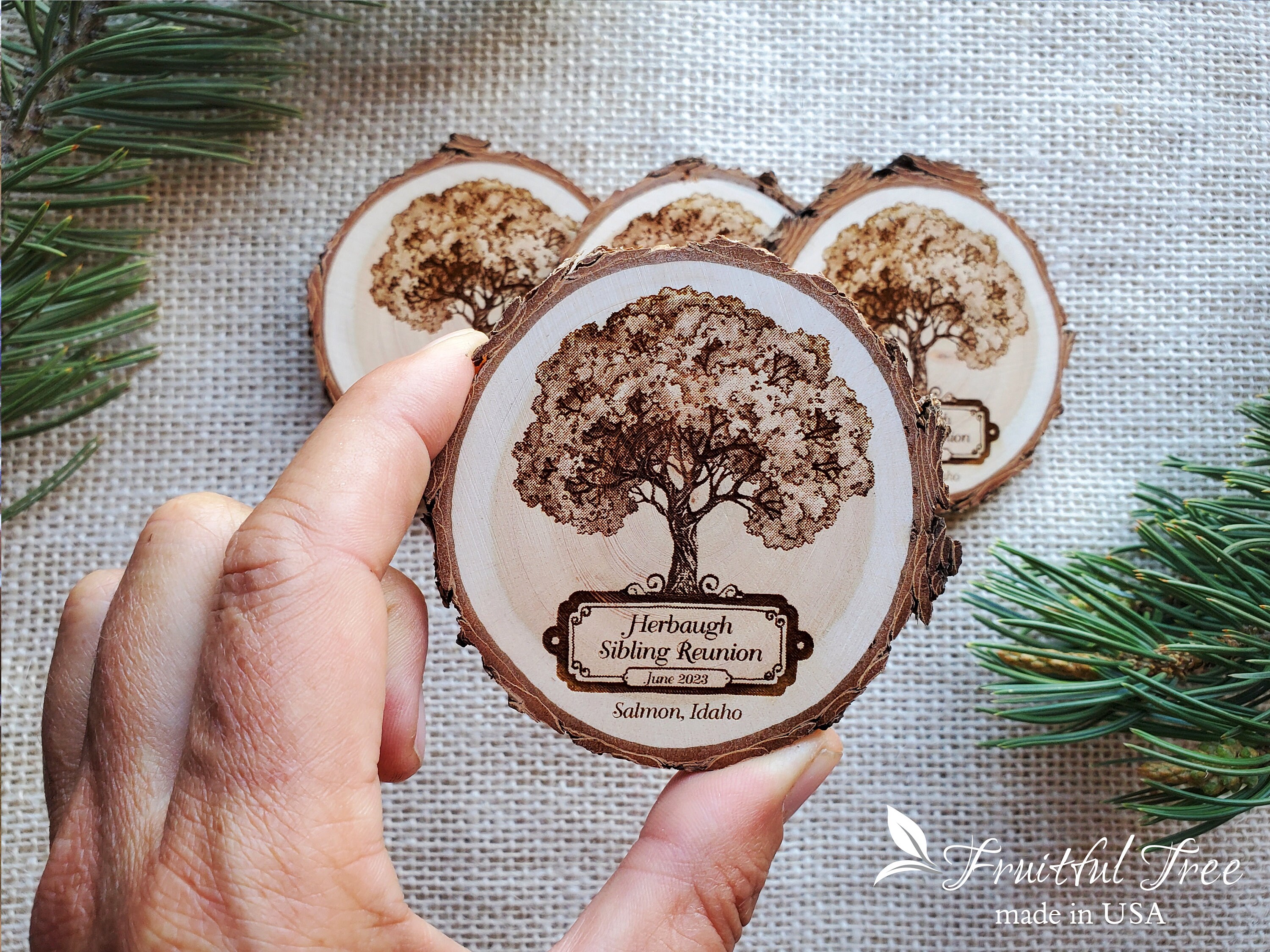 Custom Engraved Family Tree Wooden Magnets Rustic Design